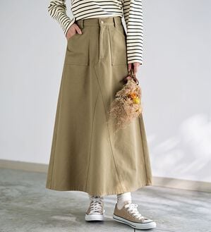 BELLUNA（ベルーナ）の「＜＆ｃｏｃｏｃｈｉ＞綿混チノ素材フレアスカート（ロングスカート）」｜モカベージュ