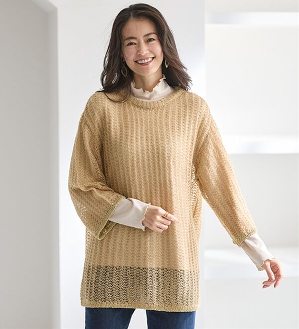 BELLUNA（ベルーナ）の「重ね着を楽しむラメ使い透かし編アンサンブル（アンサンブル）」｜詳細画像