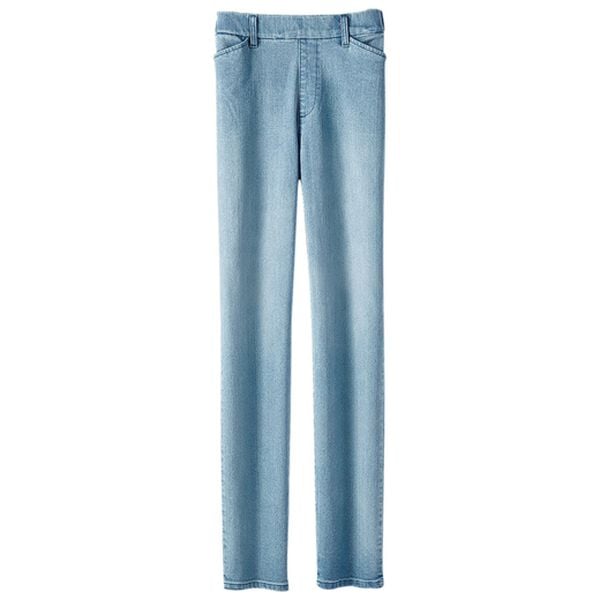 BELLUNA（ベルーナ）の「サイズ満載！裏起毛ぐん伸びデニムパンツ（フルレングスパンツ）」｜ライトブルー