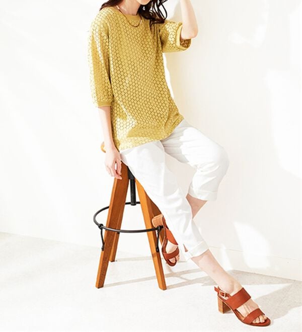 BELLUNA（ベルーナ）の「ヒンヤリ×サラリ速乾！綿サテンストレッチ裾リボンクロップドパンツ（クロップドパンツ）」｜詳細画像