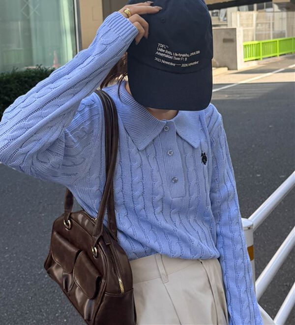 RANAN（ラナン）の「＜Ｕ．Ｓ．Ｐ＞刺繍長袖ケーブルポロニット（ニット・セーター）」｜詳細画像