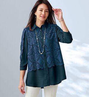 BELLUNA（ベルーナ）の「ケミカルレース使いシャツチュニック（シャツ）」｜詳細画像