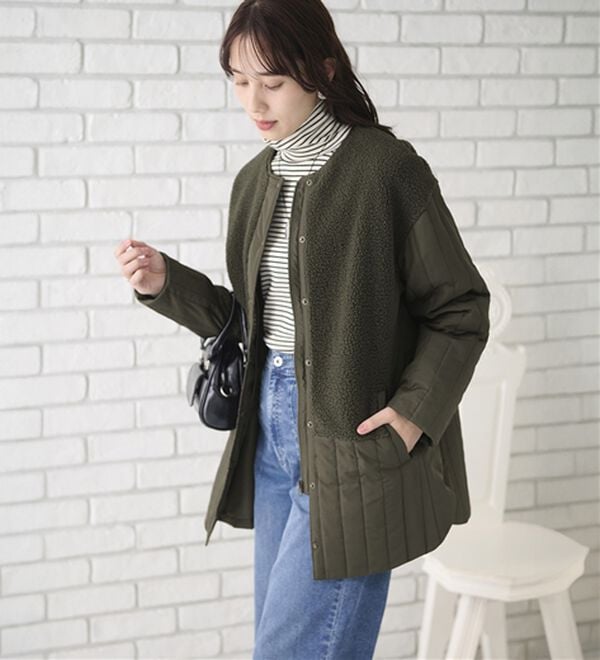 BELLUNA（ベルーナ）の「ボア切替キルトデザインミドル丈コート（ハーフコート）」｜詳細画像