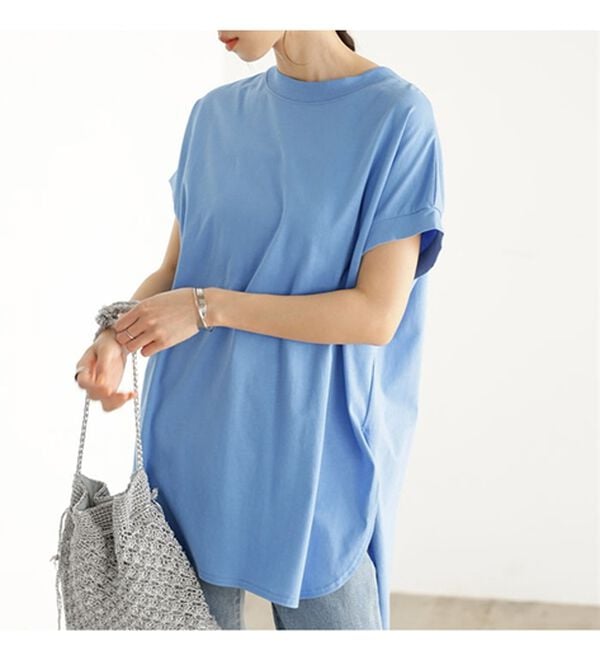 GeeRA（ジーラ）の「綿１００％フレンチスリーブチュニックＴシャツ（カットソー）」｜詳細画像