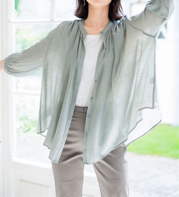 BELLUNA（ベルーナ）の「【新色追加】スラブ素材ギャザーデザインブラウス（ブラウス）」｜詳細画像