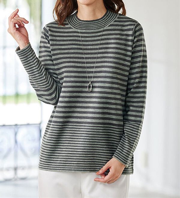 BELLUNA（ベルーナ）の「配色ボーダー使いニットベストアンサンブル（アンサンブル）」｜詳細画像