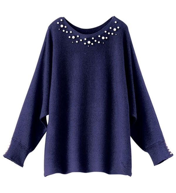 BELLUNA（ベルーナ）の「パール付ラメ入りドルマンニットプルオーバー（ニット・セーター）」｜詳細画像