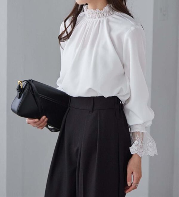 RANAN（ラナン）の「レースフリルプチハイネックブラウス（ブラウス）」｜詳細画像