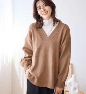 Viola e Viola（ヴィオラ エ ヴィオラ）の「【洗えるもちもち】首回りすっきり見せＶネックニット（ニット・セーター）」｜モカ