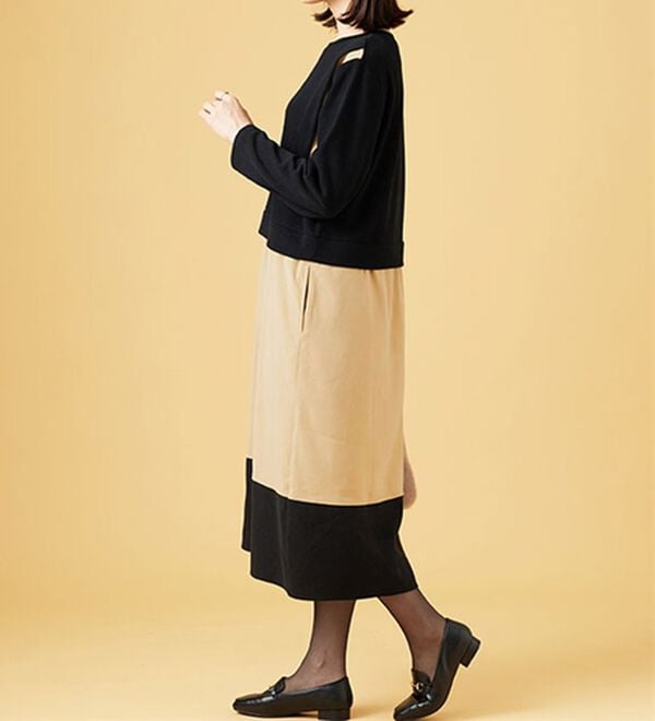 BELLUNA（ベルーナ）の「異素材切替デザインバイカラーワンピース（その他ワンピース）」｜詳細画像