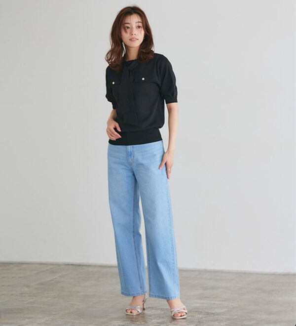 Pierrot（ピエロ）の「リネンタッチボウタイポケットニット（ニット・セーター）」｜詳細画像