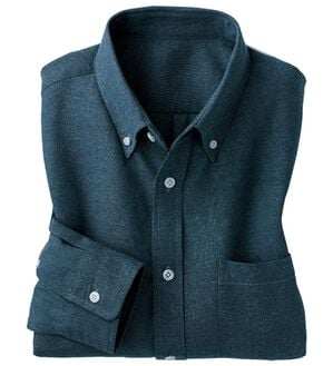 「シンプル＆プラス　お手入れ簡単オックスフォードシャツ（メンズシャツ）」｜ネイビー(長袖)