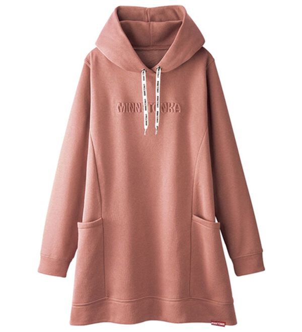 BELLUNA（ベルーナ）の「＜ミネトンカ＞裏起毛フードチュニック（チュニック）」｜ピンク