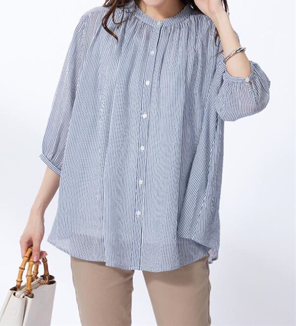 BELLUNA（ベルーナ）の「【新色追加】スラブ素材ギャザーデザインブラウス（ブラウス）」｜詳細画像