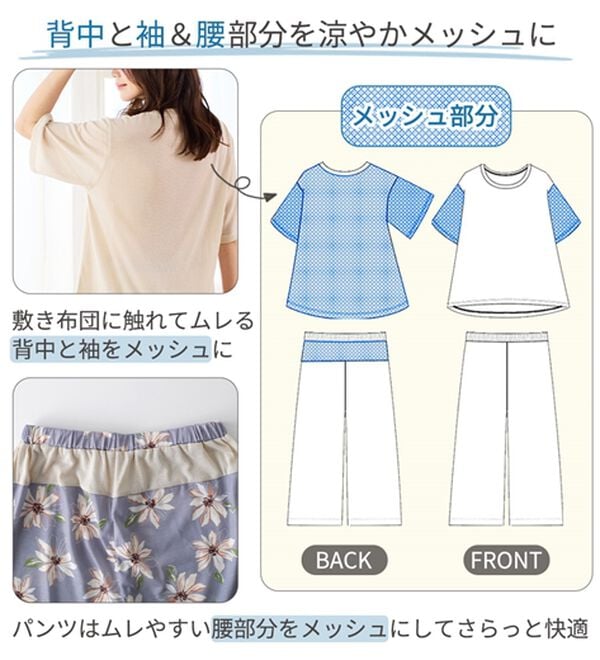 LAVIENNE（ラヴィエンヌ）の「【寝苦しさにさよなら】風がス～っと肌さら！涼しいメッシュ使いパジャマ（パジャマ・ルームウェア）」｜詳細画像