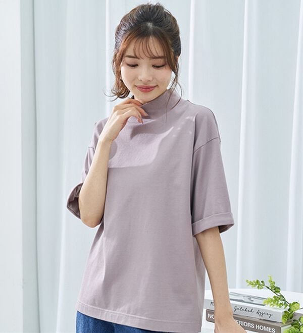 BELLUNA（ベルーナ）の「小顔見せ！ヒンヤリハイネックオーバーサイズＴシャツ（Tシャツ）」｜詳細画像