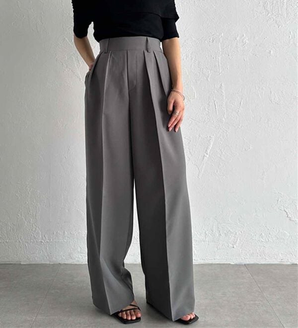 RANAN（ラナン）の「【選べる股下】きれい見え２タックワイドスラックス（ワイドパンツ・ガウチョ）」｜詳細画像