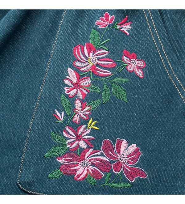 「【２色組】刺しゅうが可愛いワイドデニムパンツ（ワイドパンツ・ガウチョ）」｜詳細画像