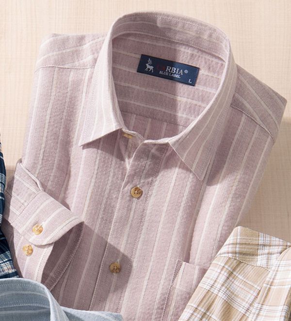 「＜カルビア＞着心地快適！しじら織りストレッチシャツ（メンズシャツ）」｜ワインストライプ