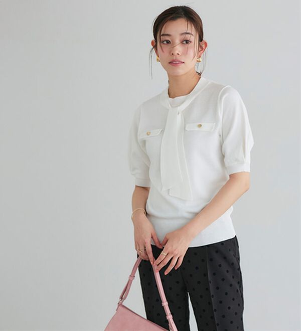 Pierrot（ピエロ）の「リネンタッチボウタイポケットニット（ニット・セーター）」｜詳細画像