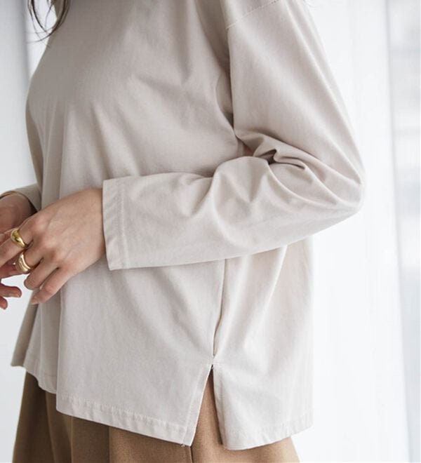 RANAN（ラナン）の「【選べる袖丈】ひんやり！＜BC＞綿100％プチハイネックＴシャツ（カットソー）」｜詳細画像