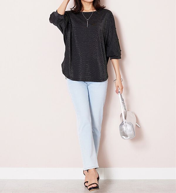 BELLUNA（ベルーナ）の「ラメ調肩ボタンデザインプルオーバー（カットソー）」｜詳細画像