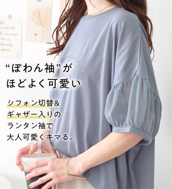 Viola e Viola（ヴィオラ エ ヴィオラ）の「【５つの機能付】ボリューム袖シフォン切替Ｔシャツ（Tシャツ）」｜詳細画像