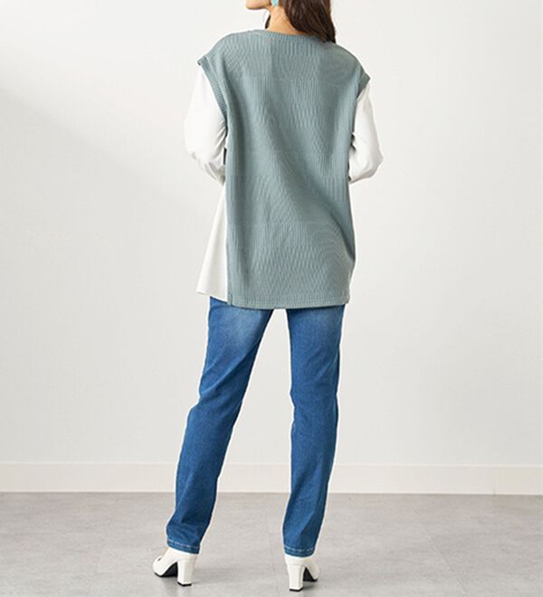 BELLUNA（ベルーナ）の「ボーダージャカード異素材切替チュニック（チュニック）」｜詳細画像