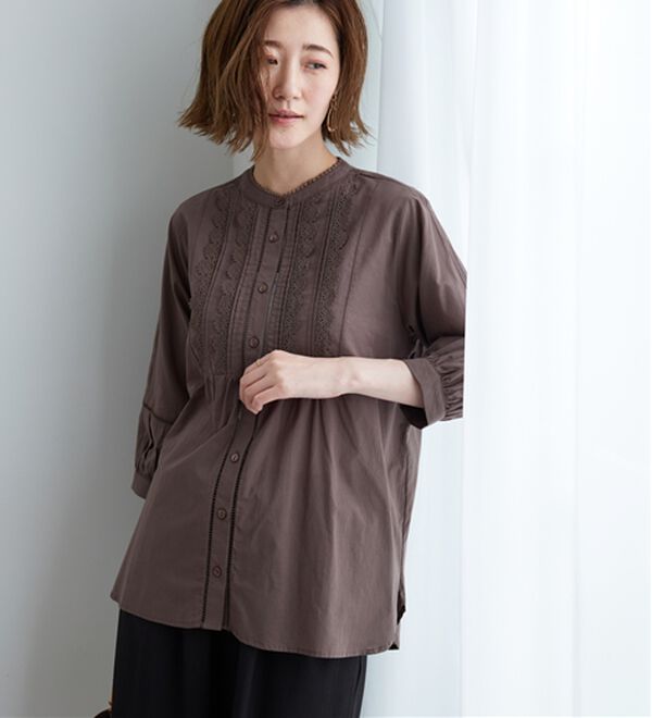 BELLUNA（ベルーナ）の「レース×ピンタック使いシャツチュニック（チュニック）」｜詳細画像