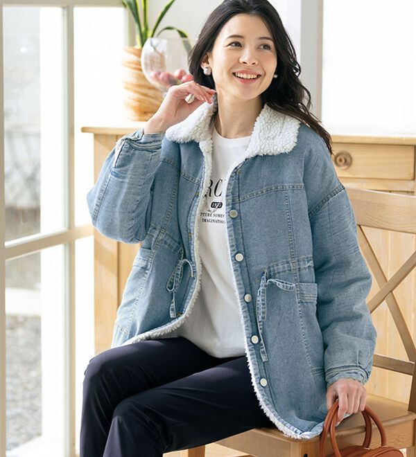 裏ボア暖かデニムブルゾン - ベルーナ【公式】