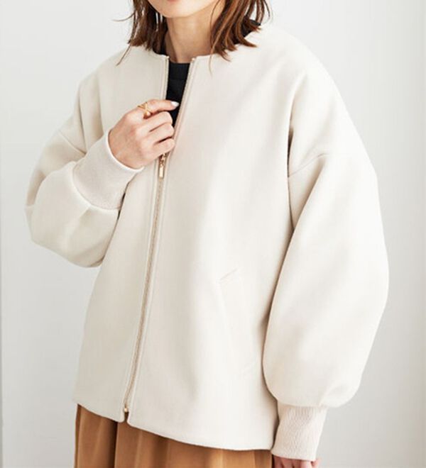 BELLUNA（ベルーナ）の「【ｍａｋｏさんコラボ】ウール調ノーカラーブルゾン（ブルゾン）」｜詳細画像