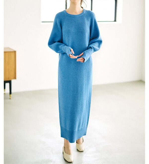 パール調ボタン付ロングニットワンピース - ベルーナ【公式】