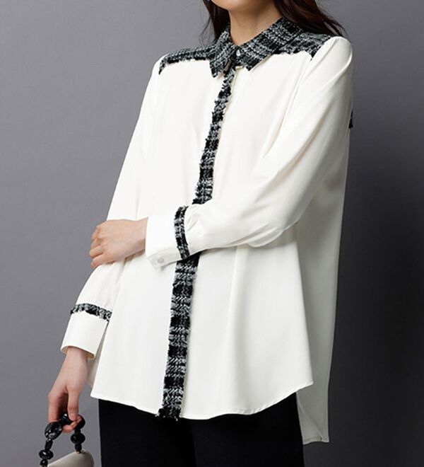 RANAN（ラナン）の「ツイード切替シャツブラウス（ブラウス）」｜詳細画像