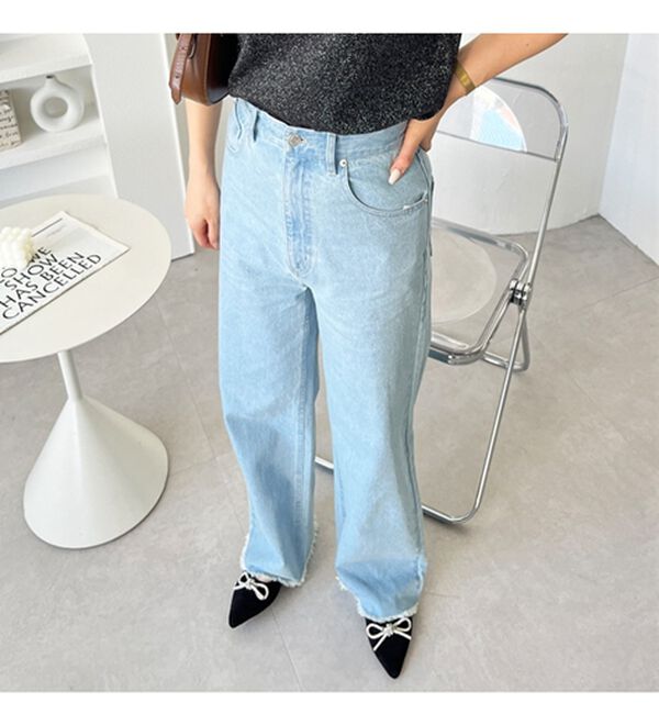 GeeRA（ジーラ）の「オリジナルパッチハイウエストデニム（ワイドパンツ・ガウチョ）」｜詳細画像