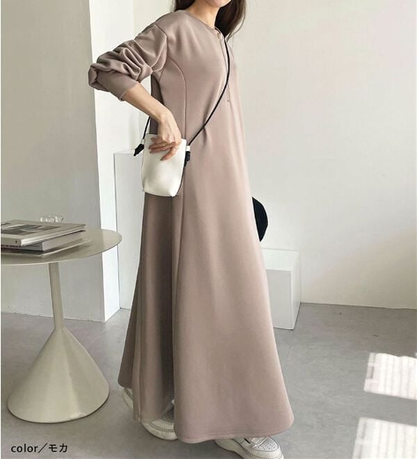 GeeRA（ジーラ）の「【再入荷】1枚で決まる！ハーフジップフレアワンピース（カットソーワンピース）」｜詳細画像