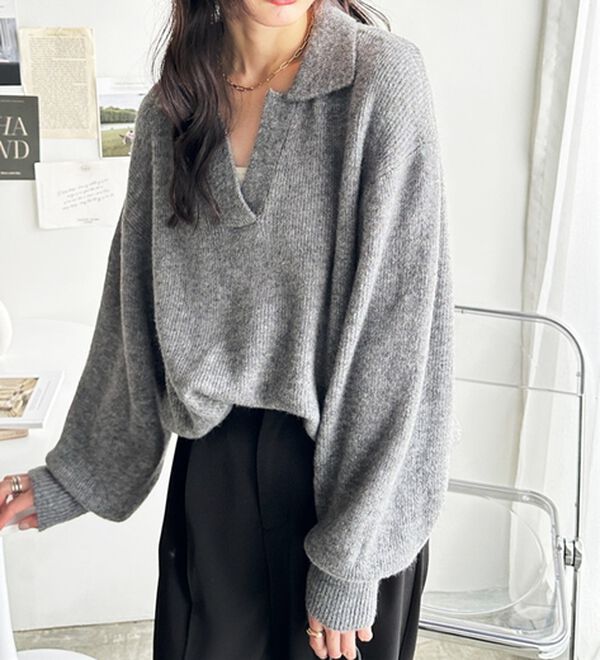 GeeRA（ジーラ）の「スキッパーポロ衿ニットトップス（ニット・セーター）」｜詳細画像