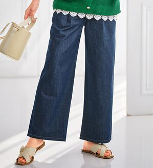 BELLUNA（ベルーナ）の「薄くて軽い！デニムイージーワイドパンツ（ワイドパンツ・ガウチョ）」｜ネイビー