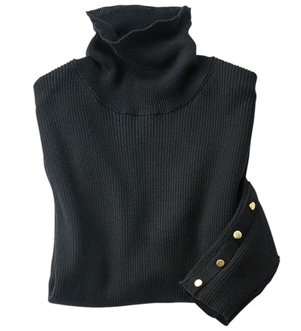 BELLUNA（ベルーナ）の「吸湿発熱綿１００％袖口ボタンリブニット（ニット・セーター）」｜詳細画像