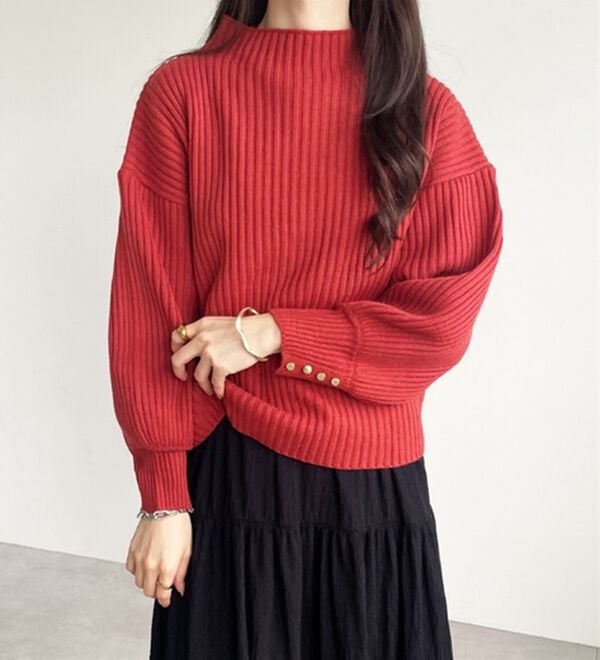 GeeRA（ジーラ）の「袖ボタンボトルネックリブニット（ニット・セーター）」｜詳細画像