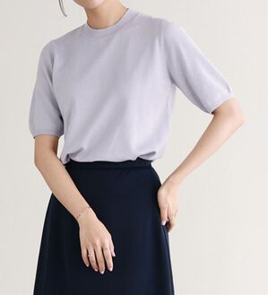 Pierrot（ピエロ）の「【洗濯機で洗える】【ＵＶカット】シルクタッチ半袖ニット（ニット・セーター）」｜アイスラベンダーグレー