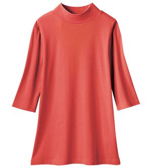 LAVIENNE（ラヴィエンヌ）の「＜カラフルコットン＞綿１００％ハイネックプルオーバー（５分袖）（肌着・インナーウェア）」｜オレンジレッド