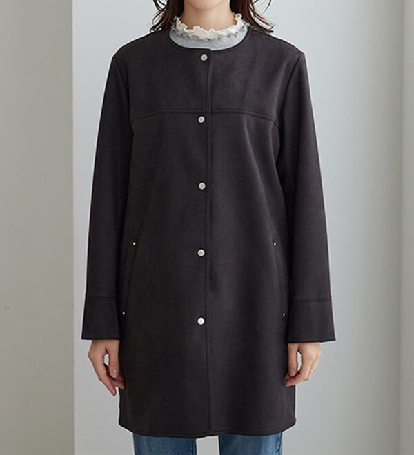 BELLUNA（ベルーナ）の「スエード調ノーカラーロング丈ジャケット（ノーカラージャケット）」｜詳細画像