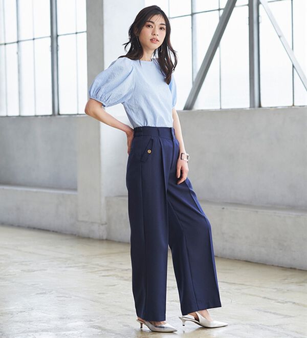 RANAN（ラナン）の「ひんやり！サッカー素材袖ボリュームブラウス（ブラウス）」｜詳細画像