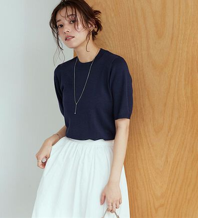 Pierrot（ピエロ）の「【洗濯機で洗える】【ＵＶカット】シルクタッチ半袖ニット（ニット・セーター）」