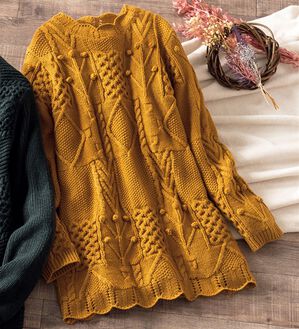 ルフラン（ルフラン）の「手編み風のデザインニットチュニック（ニット・セーター）」｜キャメル