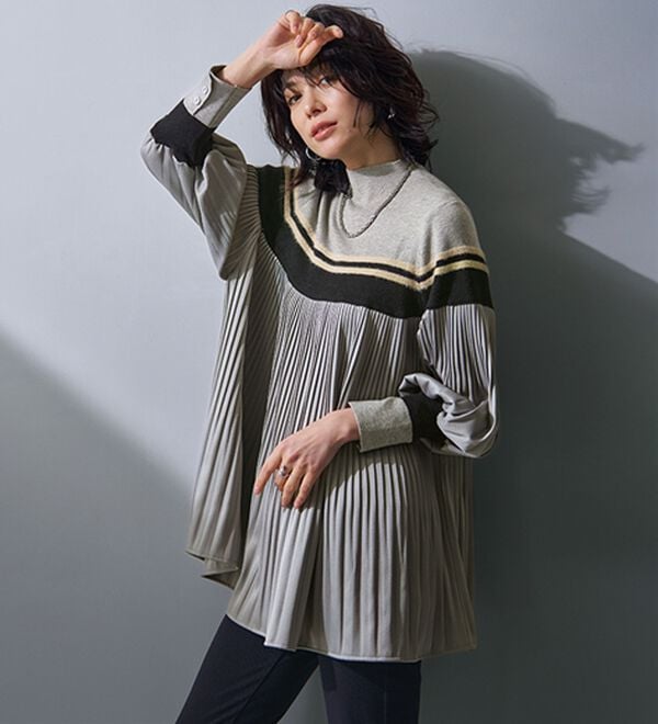 BELLUNA（ベルーナ）の「大人の可愛いゆったりニット&times;プリーツチュニック（チュニック）」｜グレー系
