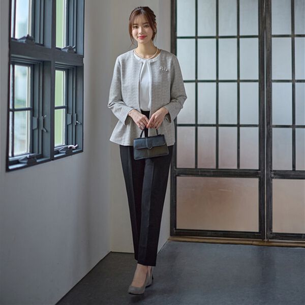 GeeRA（ジーラ）の「【２点セット】ニットツイードペプラムジャケットセットアップスーツ（パンツスーツ）」｜詳細画像