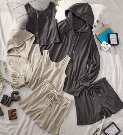 YU'NOW（ユナウ）の「ワッフルルームウェア３点セット（パジャマ・ルームウェア）」