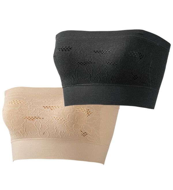 「【２色組】ズレにくい花柄メッシュチューブブラ（ブラジャー）」｜2色組