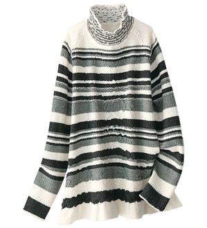 BELLUNA（ベルーナ）の「ボーダー柄ふくれジャカードセーター（ニット・セーター）」｜オフ白系